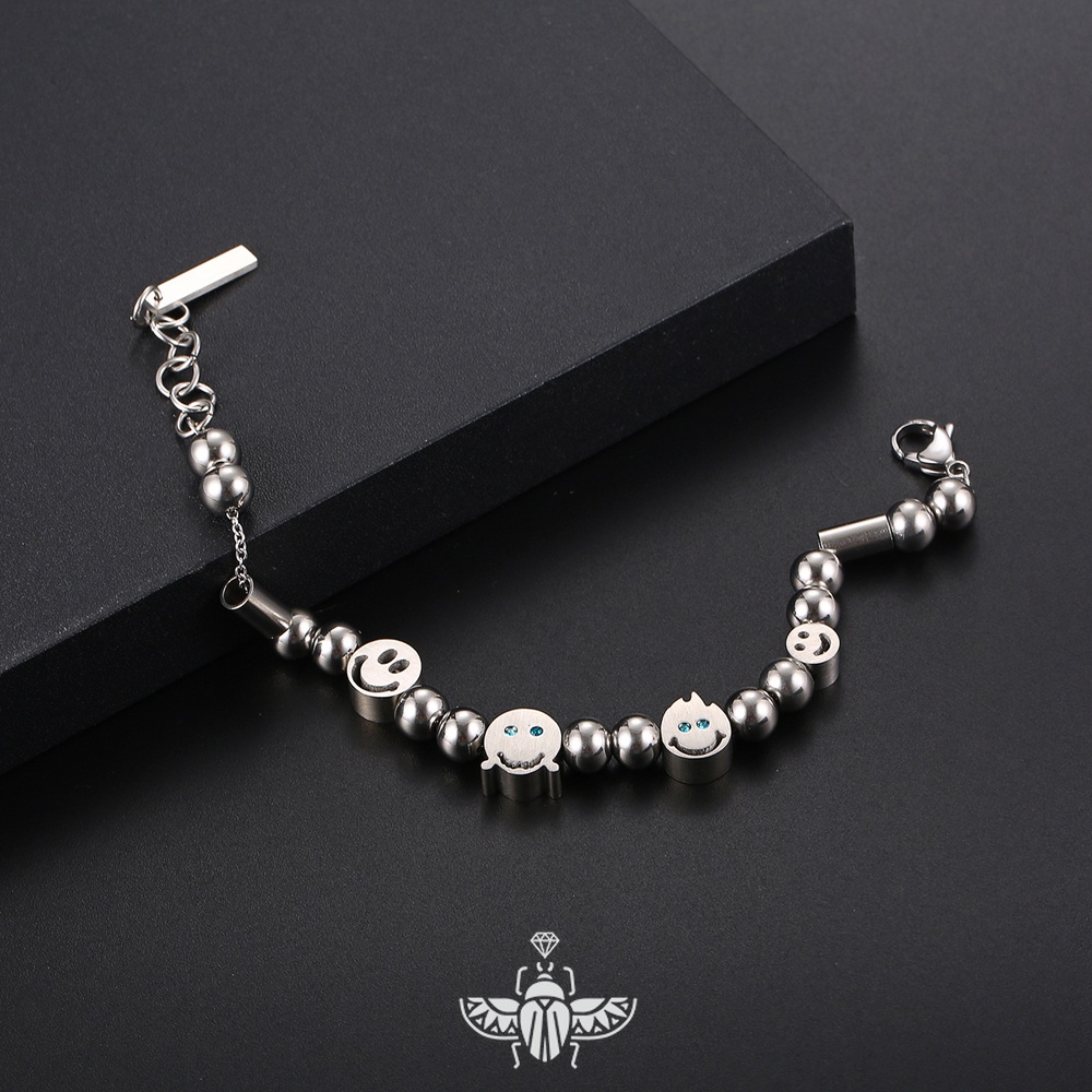 Vòng Tay Thép Titan Phối Mặt Cười Thời Trang Cá Tính