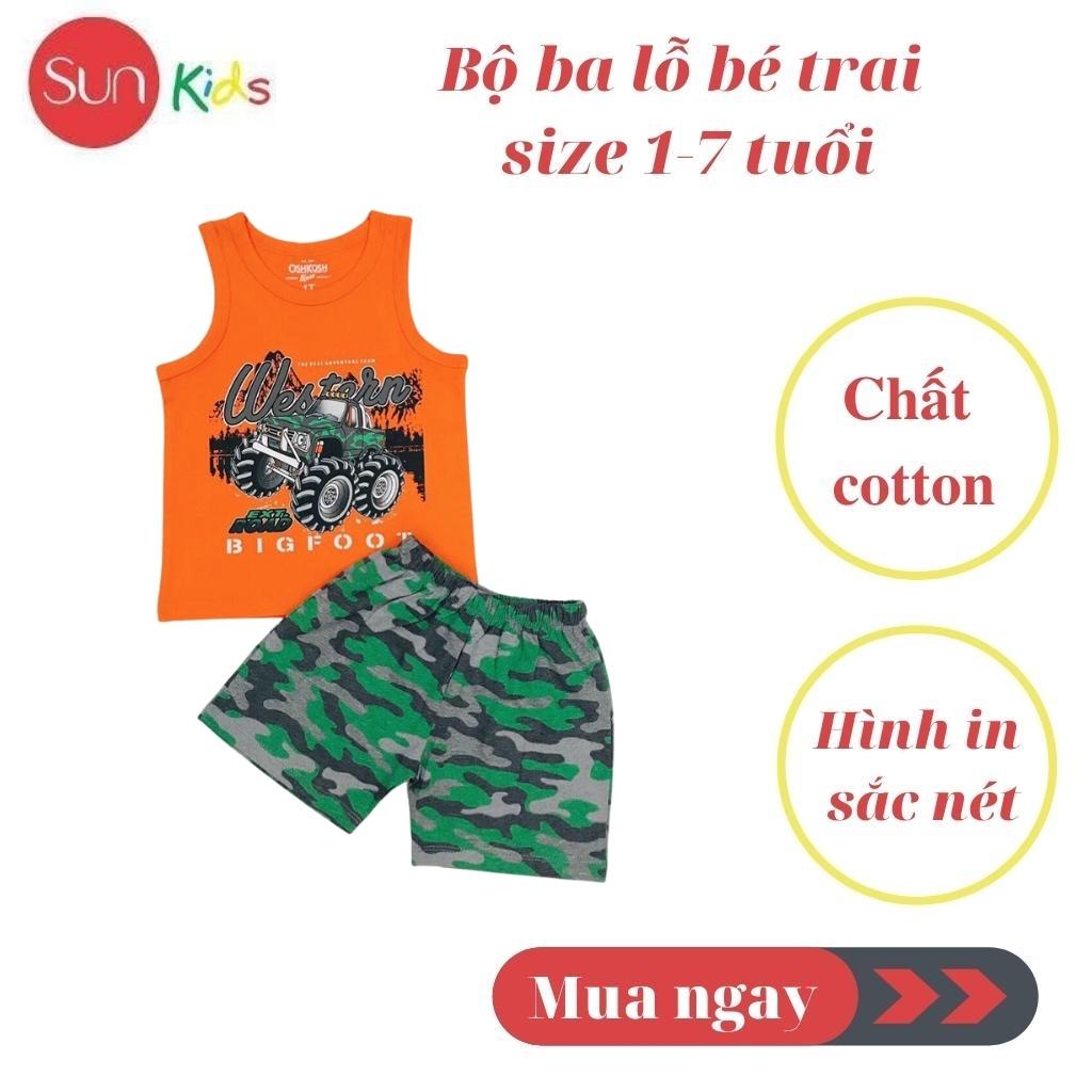 Đồ bộ bé trai, bộ ba lỗ cho bé chất thun cotton, nhiều màu, size 1-7 tuổi - SUNKIDS