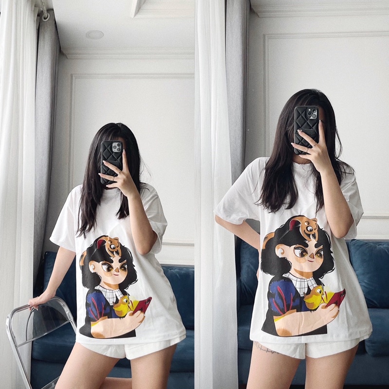 Áo Phông Za.Ra Tuồn Form Rộng, Áo Thun In Hình 2 Cô Gái Hàng QC (Hình Thật Shop Chụp)