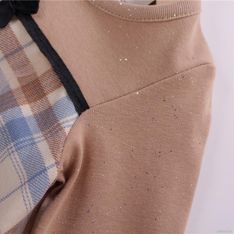 Váy thời trang tay dài họa tiết sọc ca rô đáng yêu cho bé gái