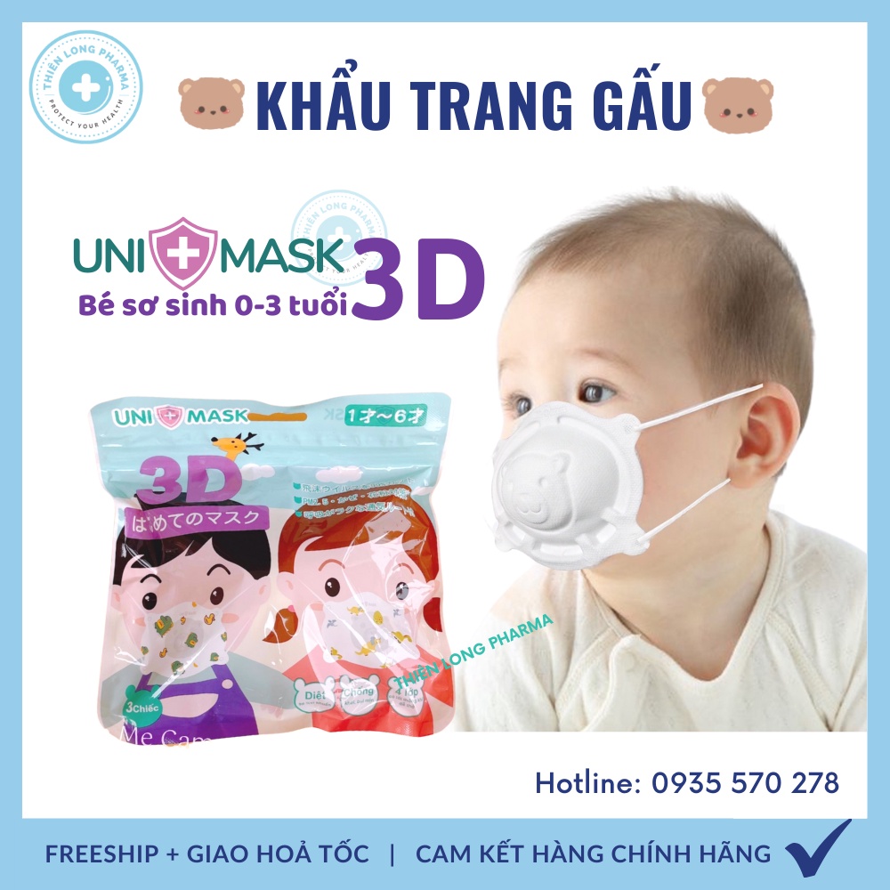 Khẩu trang gấu bé Sơ Sinh 0-3 tuổi  khẩu trang trẻ em chính hãng UNI MASK công nghệ Nhật