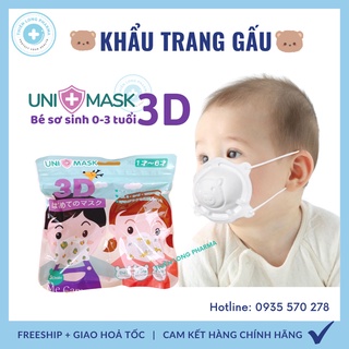 Khẩu trang gấu bé Sơ Sinh 0-3 tuổi [ SET 3 Cái] khẩu trang trẻ em chính hãng UNI MASK công nghệ Nhật