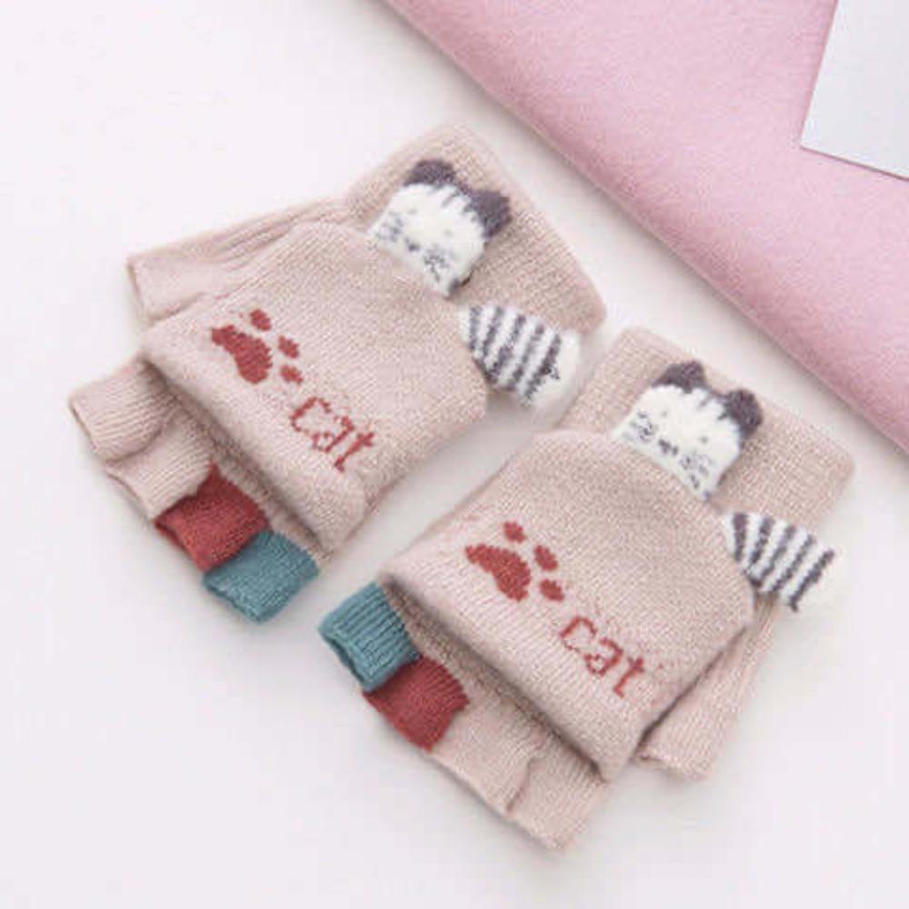 Găng Tay Dệt Kim Giữ Ấm Chống Gió Dễ Thương Cho Trẻ Em