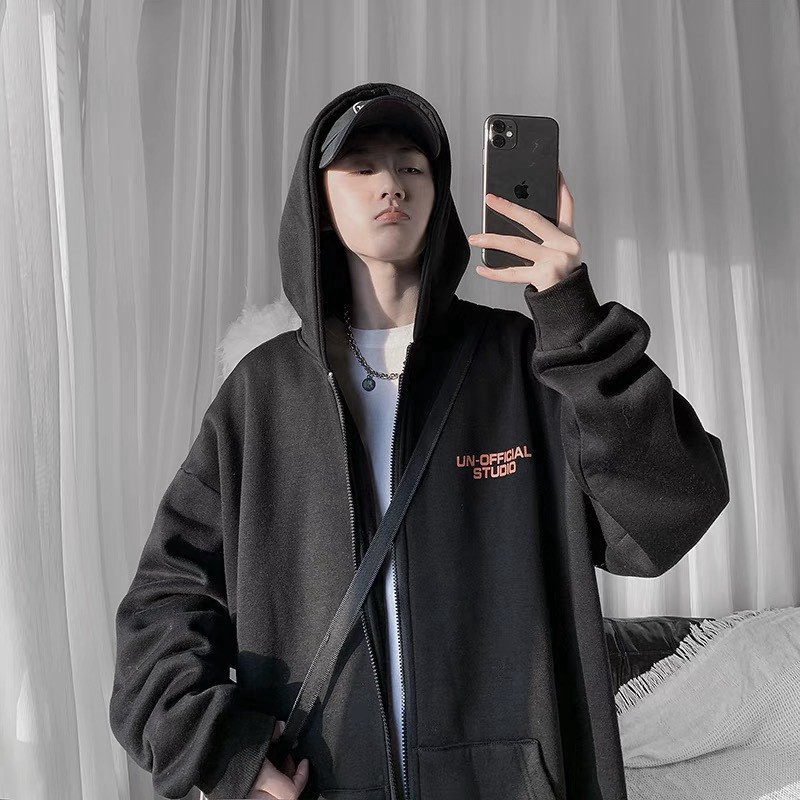Áo Khoác Hoodie Nam Nữ Có Dây Kéo Nón To Fom Rộng Phong Cách Hàn Quốc