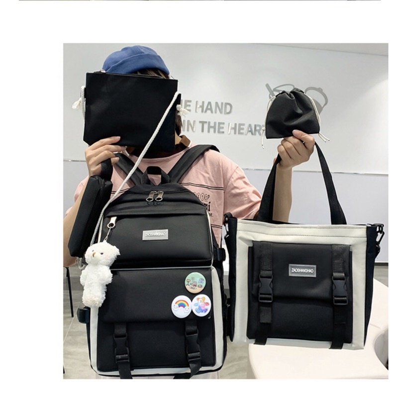 4 món BALO  ULZZANG 2 LỚP CHỐNG NƯỚC THỜI TRANG ĐI HỌC ĐI CHƠI DẼ THƯƠNG - Cặp xách dễ thương BL055 ulzzang