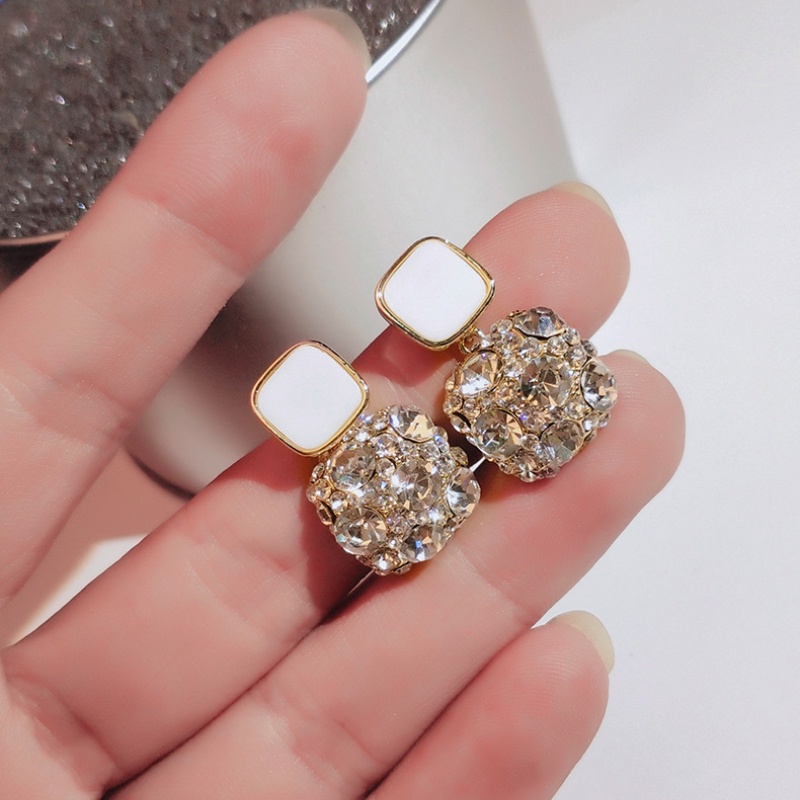 Khuyên kẹp tai JIUDUOLAN đính kim cương trắng dáng vuông tinh tế thời trang cho nữ