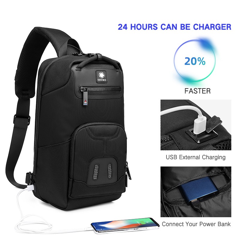 Túi đeo chéo OZUKO chống thấm nước có cổng sạc USB dành cho nam