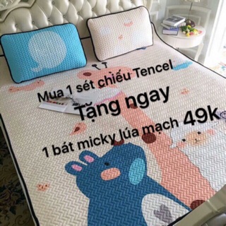 Sét chiếu Tencel(1 chiếu 2 vỏ gối)1,5-1,6-1,8-2m TẶNG 1 BÁT LÚA MẠCH MICKY 49k