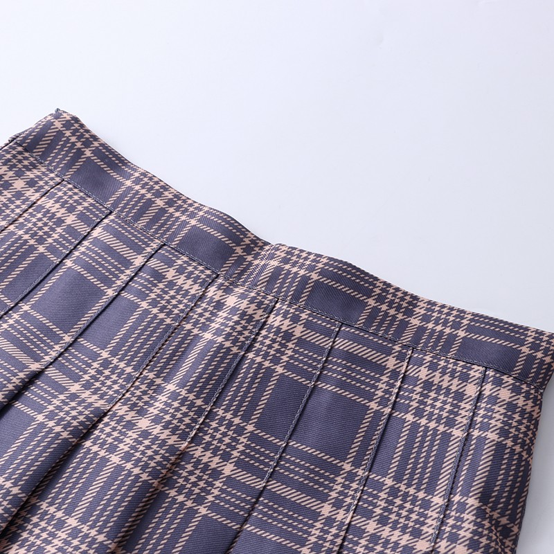 NUZIRO  Chân Váy Nữ Lưng Cao Dáng Chữ A Họa Tiết Caro Thời Trang