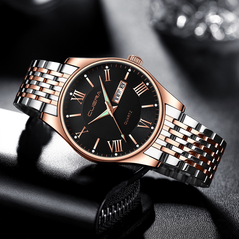 Đồng hồ thạch anh CRRJU 6041X dây thép không gỉ chống thấm nước phong cách thể thao thông thường cho nam