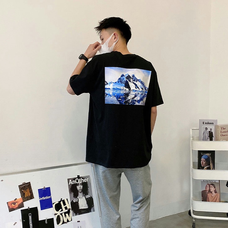 FOG FEAR OF GOD Double Line Short Sleeve ESSENTIALS High Street Tide Glacier Snow Mountain Print Photo T-Shirt
