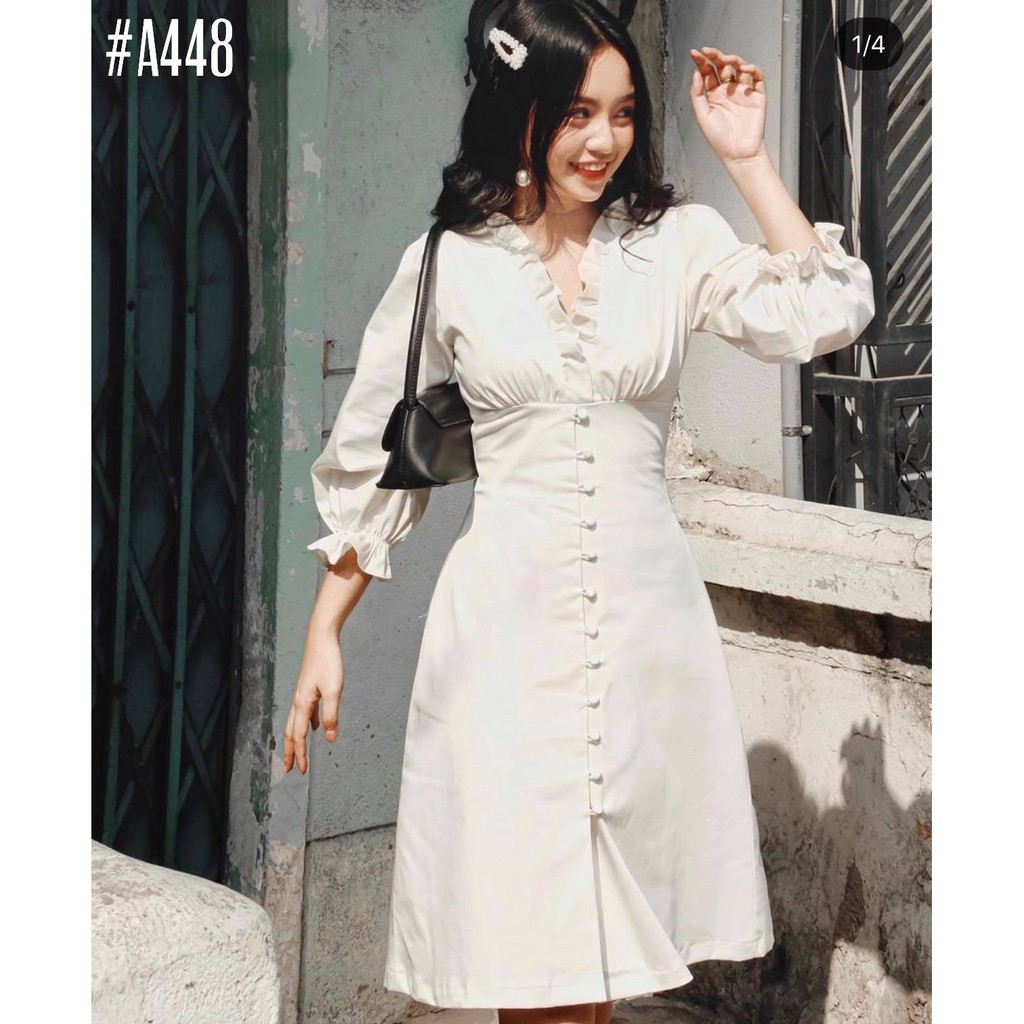 [Mã SKAMA06 giảm 8% tối đa 50K đơn 250K] Đầm trắng dạo phố viền bèo xinh xắn | BigBuy360 - bigbuy360.vn