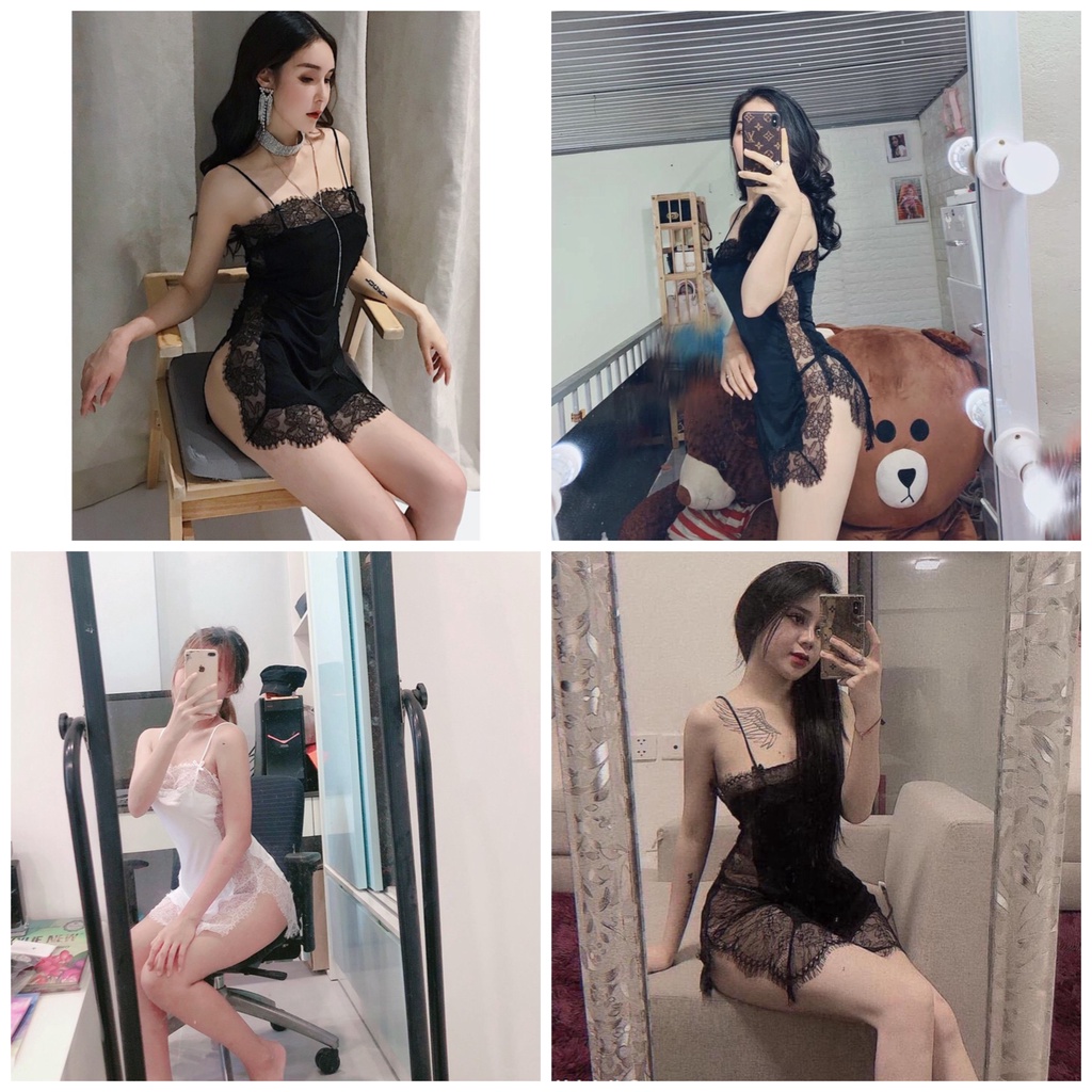 Đầm Ngủ Ren Xuyên Thấu Hai Dây Xẻ Tà Sexy Gợi Cảm Quyến Rũ Mainia Shop