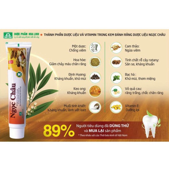 Kem đánh răng dược liệu NGỌC CHÂU 100g