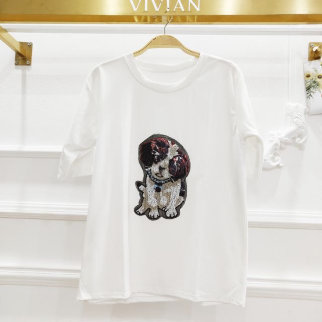 Áo thun hình cún kim tuyến