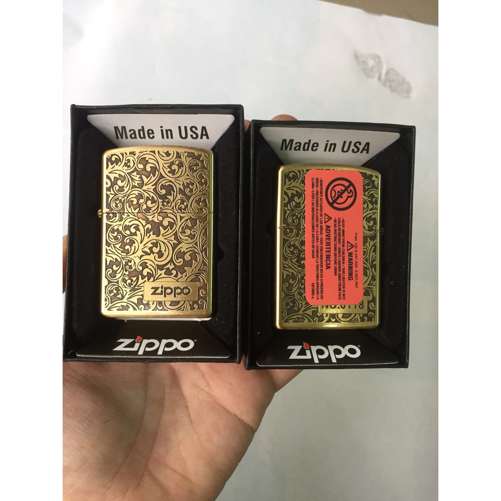 ZIPPO HOA VĂN KHẮC CHÌM CHẤT ĐỒNG MAIN USA