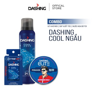Combo Dashing Essensial: Xịt khử mùi Cool Aqua 125ml & Nước hoa bỏ túi Cool Aqua 18ml & Sáp vuốt tóc Dashing Revo 75g