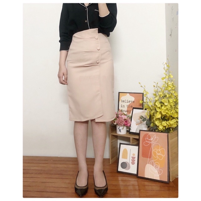 Chân váy dài qua gối xẻ tà công sở, Chân váy dài dập ly lưng cao dáng bút chì – (CV02) | BigBuy360 - bigbuy360.vn