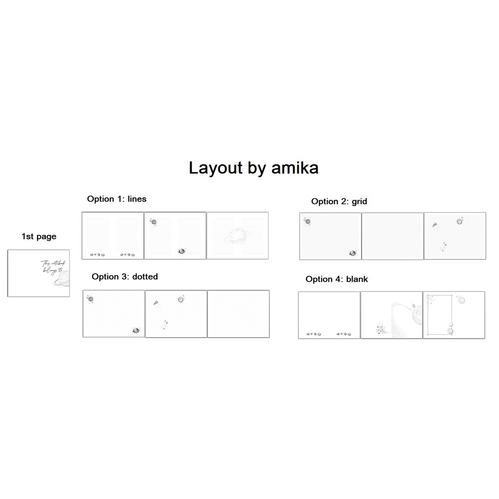 Sổ tay thiết kế họa tiết Galaxy - 72 trang - Ruột giấy trắng Chấm bi (Dot) / ô vuông (Grid) / Kẻ ngang/Trơn/Mixed