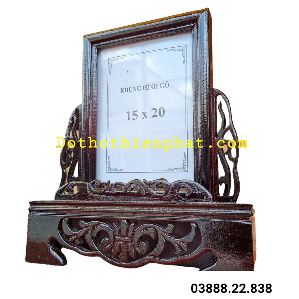 Khung Hình Chạm Gỗ Xà Cừ 15×20 Màu Đen