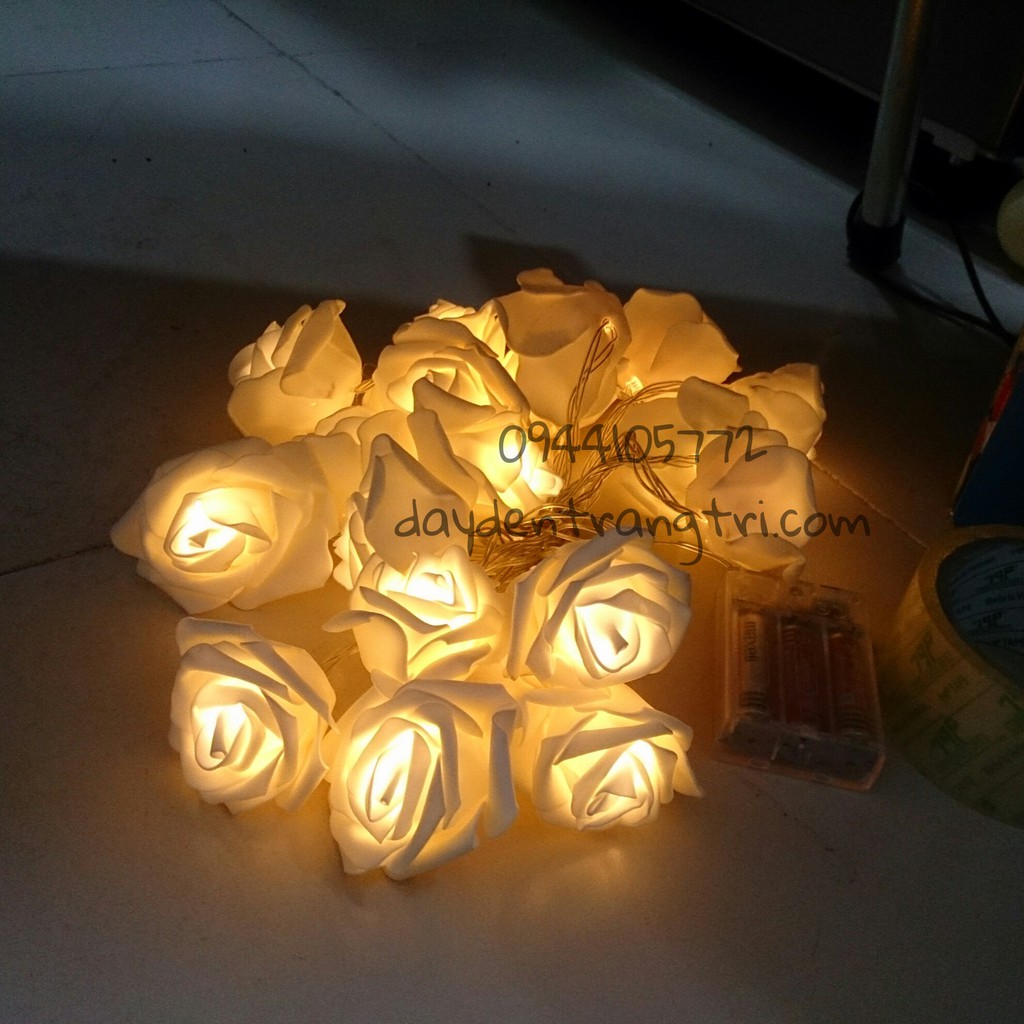 [Tặng pin] Dây led Hoa Hồng Màu Kem 3m trang trí tiệc cưới lung lịnh