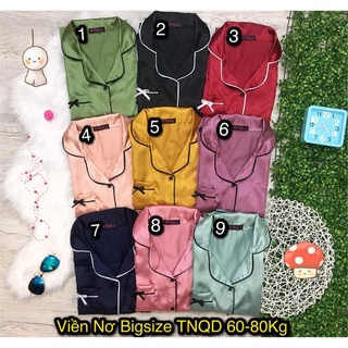 [BIGSIZE] Bộ ngủ bigsize TNQD phi lụa viền nơ 60-75kg - pijama lụa (ko túi quần)
