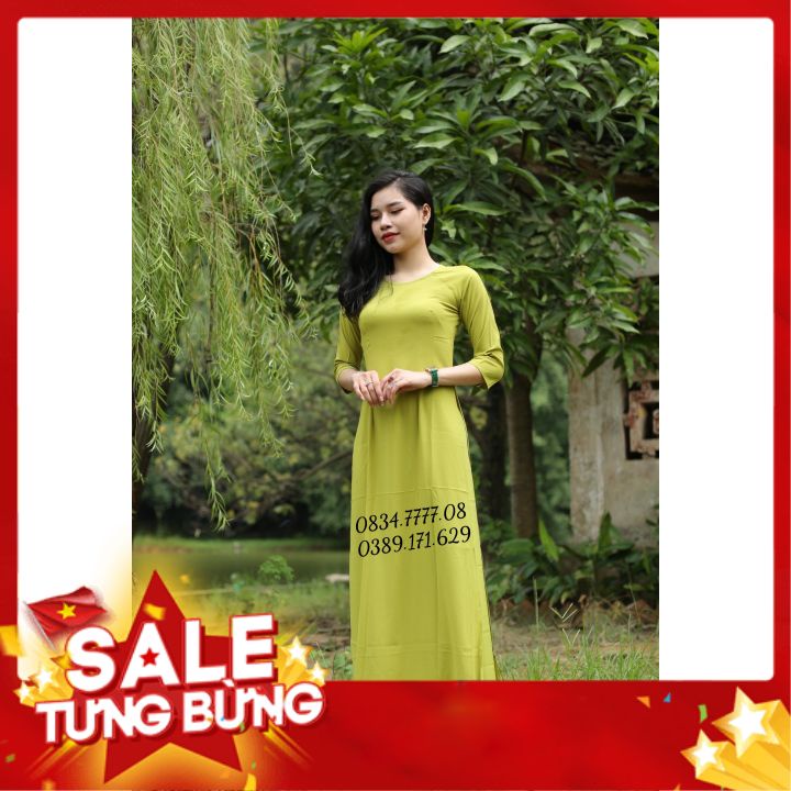 Áo Dài Lụa Nhật Trơn Cổ Tròn Siêu Xinh