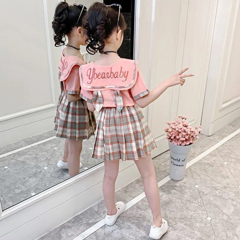 Girls' suit summer dress 2021 new western style net red children's clothing little girl college style children's skirt two-piece trend