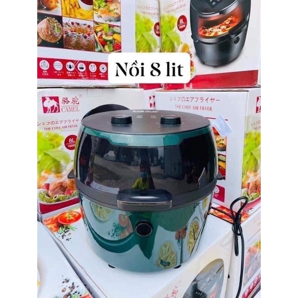 Nồi Chiên Không Dầu Camel 8L - GM-03, Dung Tích Lớn, Đen & Xanh Lá Chậm
