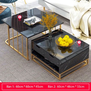 Bàn trà đôi mặt vân đá E5107 mẫu A BAT009
