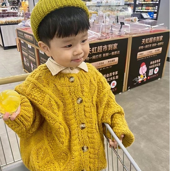 MNGRL Áo Cardigan Len Rộng Phong Thời Trang Hàn Quốc Cho Bé Trai Bé Gái