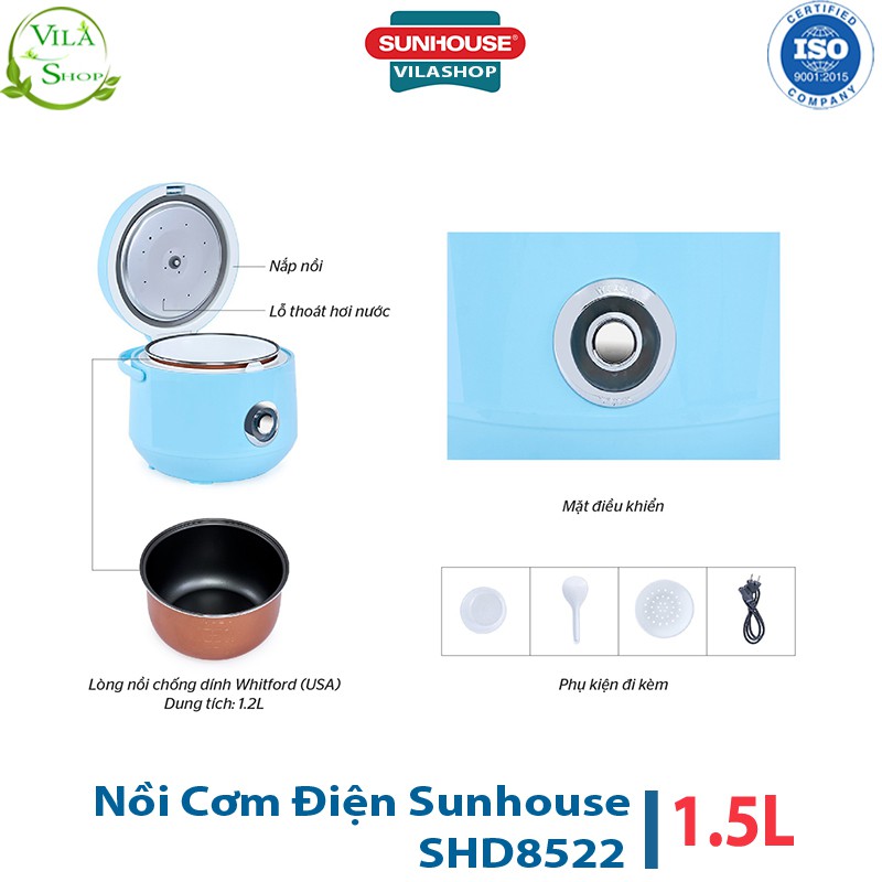 Nồi Cơm Điện, Nồi Cơm Đa Năng Sunhouse Happy Time HTD 8522G 1.2L - Vỏ Nhựa Cao Cấp, Có Quai Xách Tiện Lợi