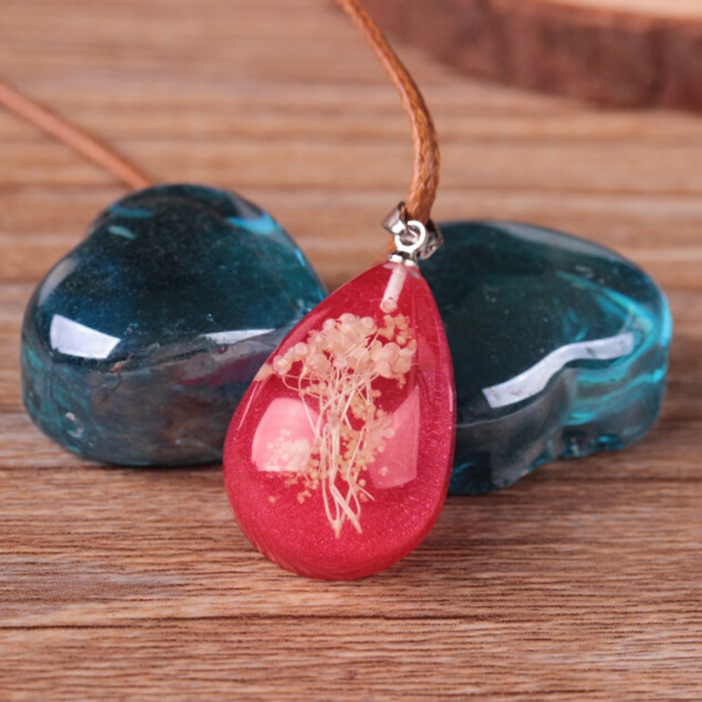 [Hàng Có Sẵn] Vòng cổ Mặt Giọt Nước Mắt Xích Hợp Hoa Khô Phát Sáng Trong Bóng Tối