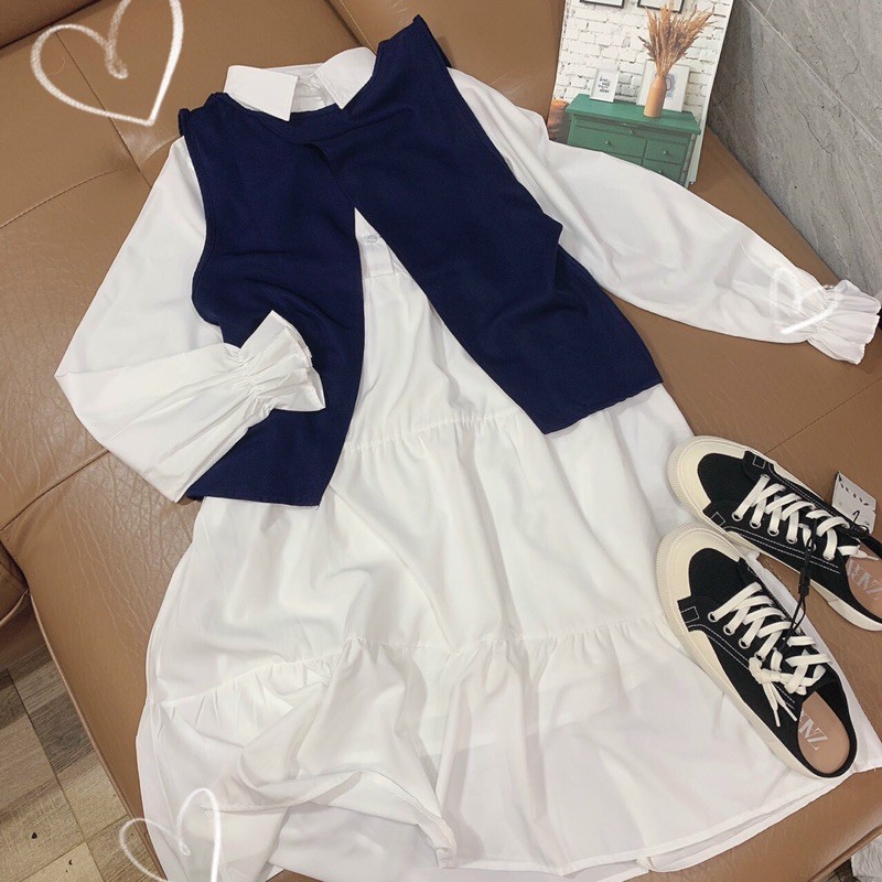 Set đầm sơ mi babydoll kèm gile