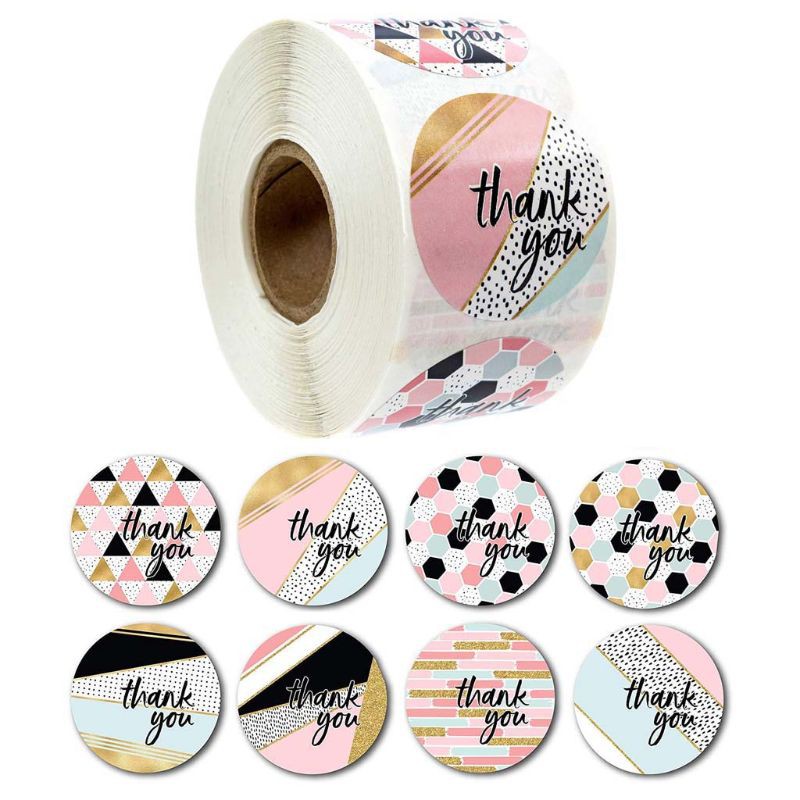 500pcs/roll 8 Designs Thank You Stickers Handmade Scrapbooking Gift Packaging