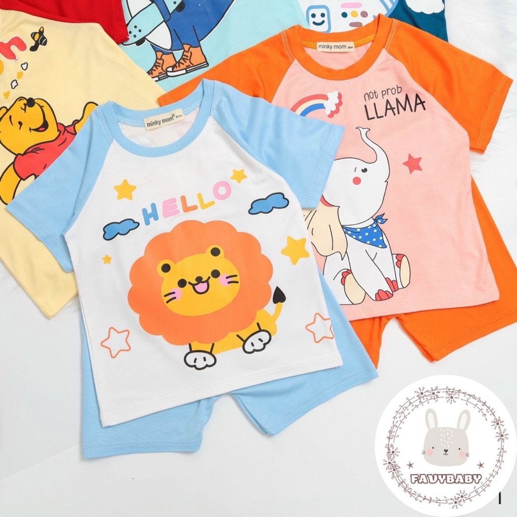 Đồ Bộ MINKY MOM Chính Hãng Bé Trai Bé Gái Cộc Tay Thun Lạnh Hình Voi Phi Hành Gia Gấu Pooh Sư Tử Khủng Long - Favybaby