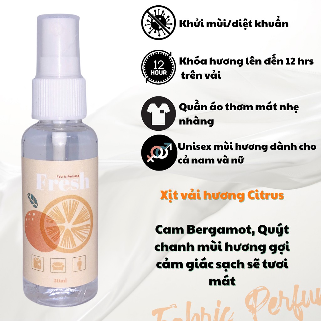 Xịt Thơm Body Mist quần áo Fabric Perfume - Linen Perfume 50ml.