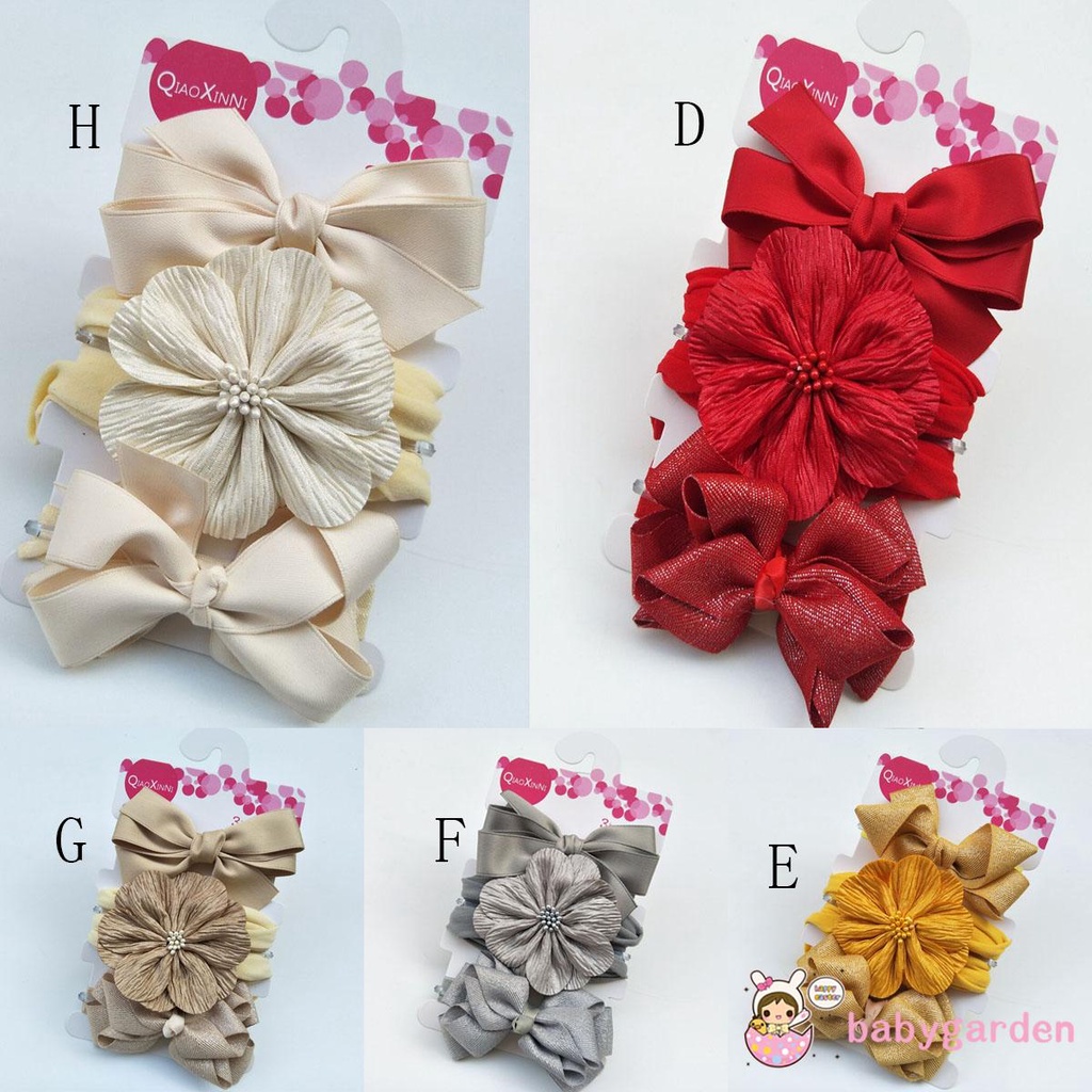 Set 3 băng đô nơ màu trơn dễ thương cho bé gái 0-3 tuổi