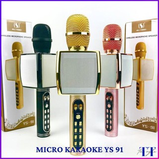 Micro Karaoke YS-91 hàng loại 1, Mic hát karaoke bluetooth hỗ trợ ghi âm thẻ nhớ, USB - Tainghetomi