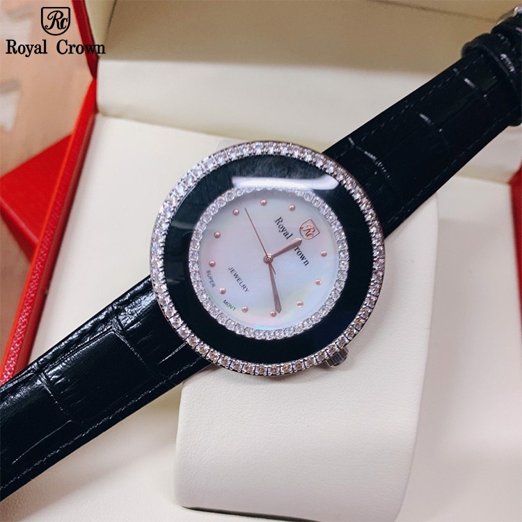 Đồng Hồ Nữ Royal Crown 3776 Chính Hãng Mặt Xà Cừ Dây Da