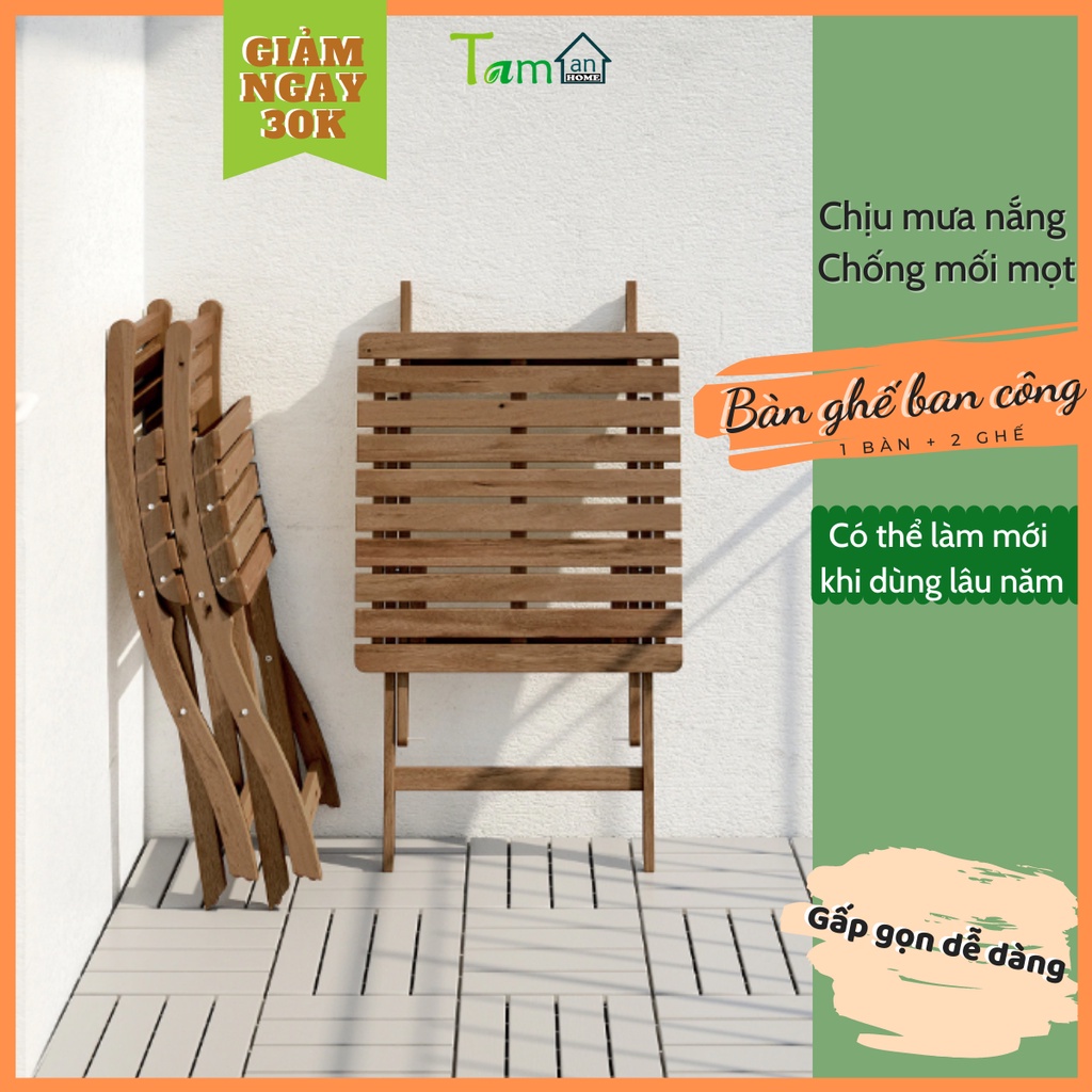 ☁♕☃Bàn ghế ban công gấp gọn ngoài trời IKEA ăn cafe xếp gỗ tràm bông chịu mưa nắng-xuất khẩu Thuỵ Điển