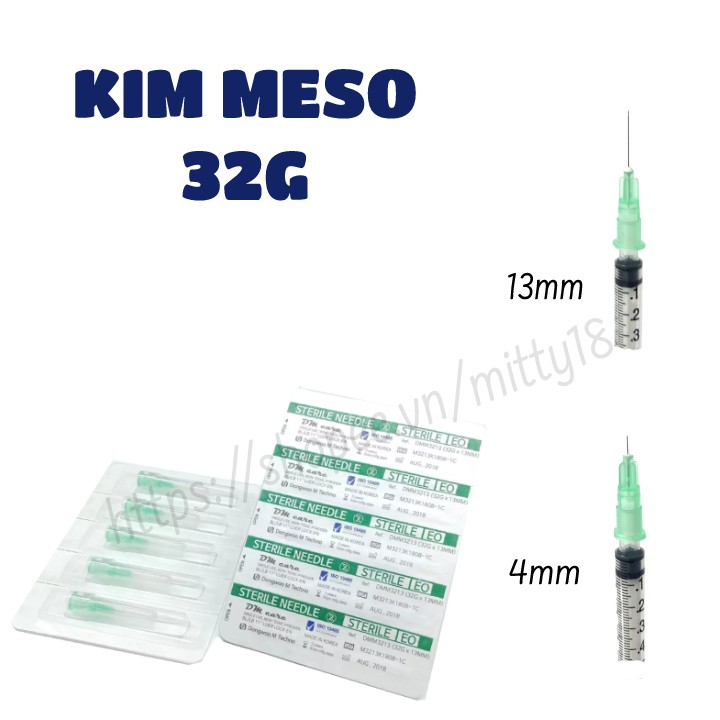 Đầu kim meso 32G 4mm 13mm tiêm tinh chất prp cá hồi hàng Hàn Quốc xuất khẩu