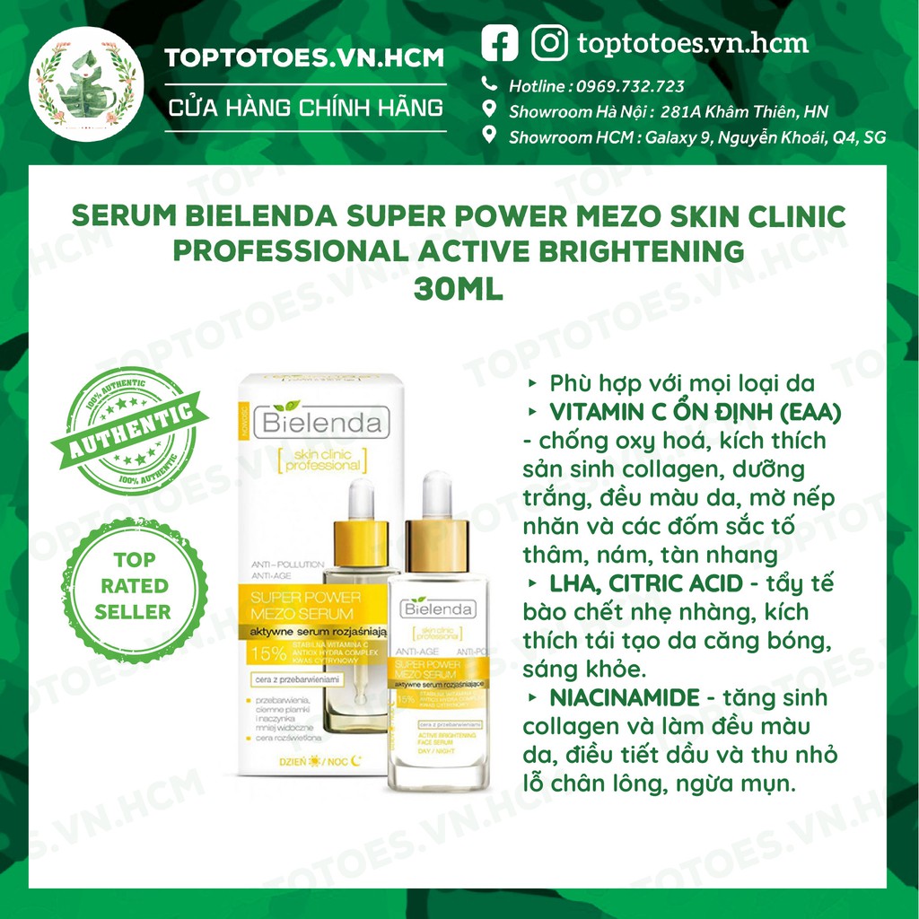 Serum Bielenda Super Power Mezo Skin Clinic Professional Active Brightening dưỡng trắng và trẻ hóa da