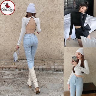 Áo chéo dây dáng croptop hở lưng dài tay có mút ngực “hlđd”