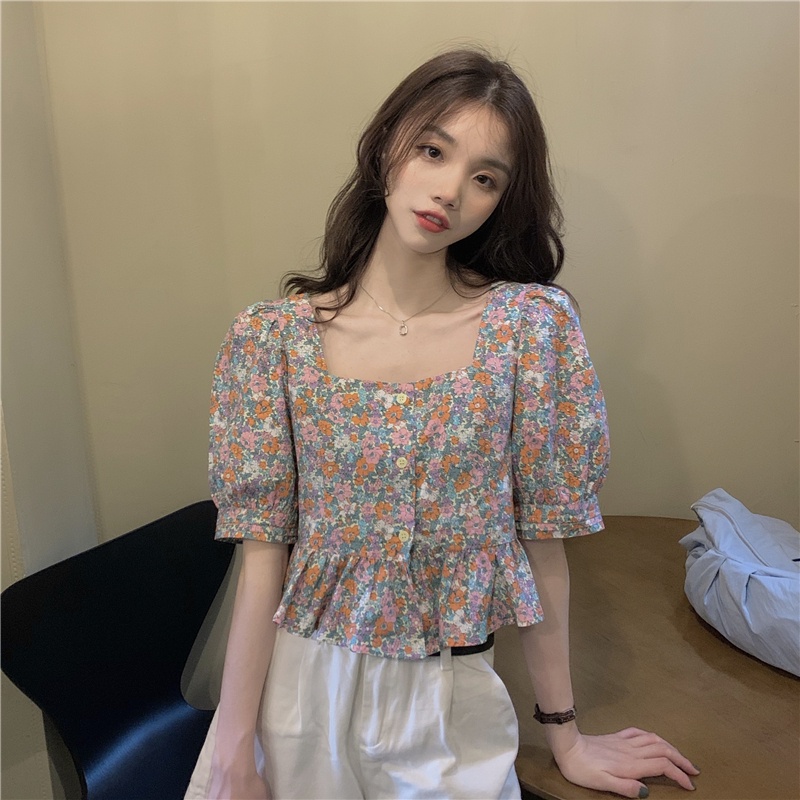 Áo Chiffon Tay Ngắn Cổ Vuông In Hoa Thời Trang Mùa Hè Mới Dành Cho Nữ