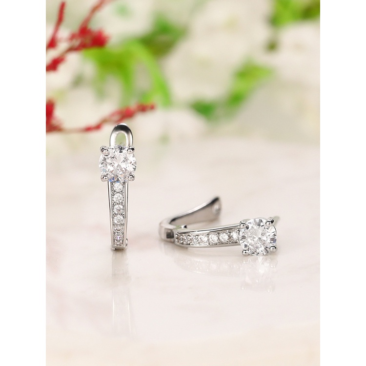 Khuyên Tai Tròn Mạ Bạc Đính Đá Zircon Phong Cách Đơn Giản