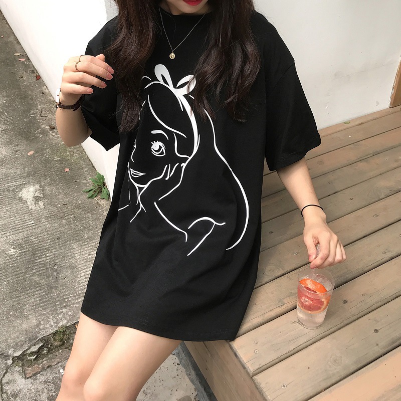 Áo Thun Nữ Ngắn Tay Dáng Dài In Chữ Thời Trang