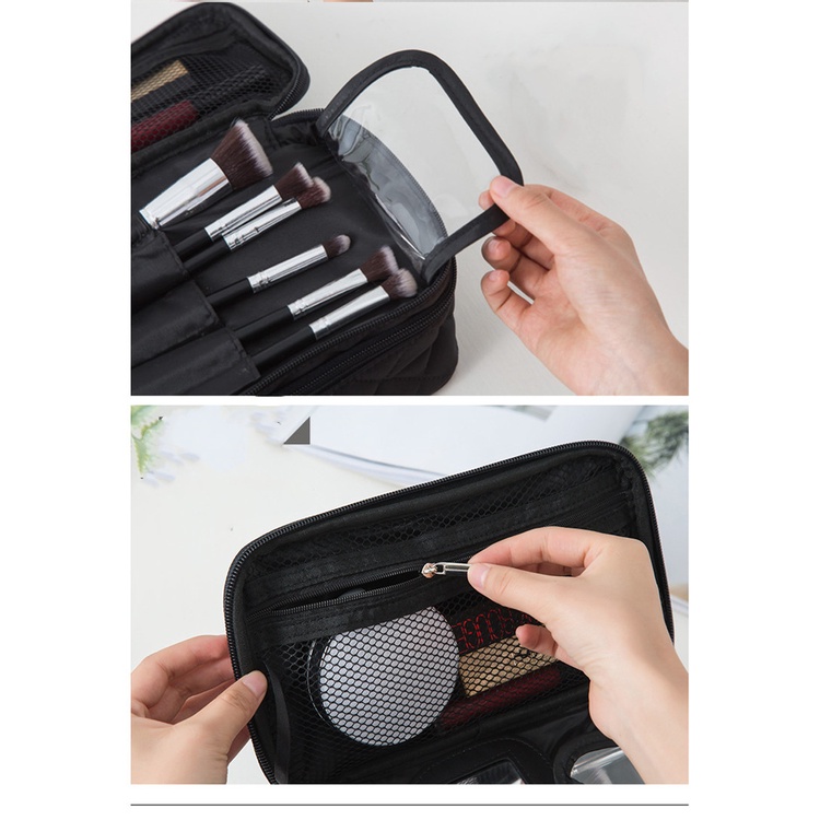Túi Đựng Mỹ Phẩm Hai Tầng Bằng Nylon Chống Thấm Nước Đa Năng Cho Nữ Ốp