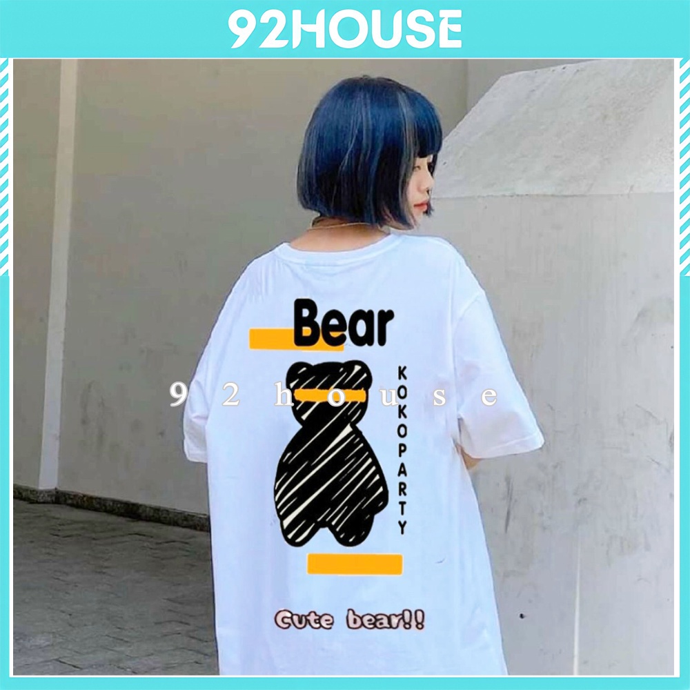 Áo thun tay lỡ nam nữ in hình gấu bear đen