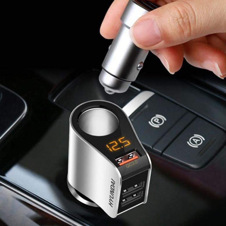 Tẩu Sạc ô tô 3 cổng QC 3.0 - Tẩu chia sạc chính hãng Hyundai HY-10 dùng được cho mọi loại xe